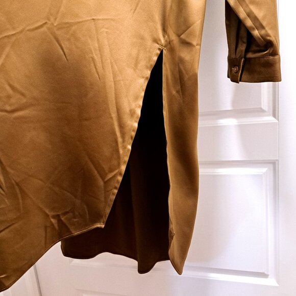 Eileen Fisher Mandarin Collar Button Down Satin Tunic Gold Leaf Size 2X - Picture 6 of 14